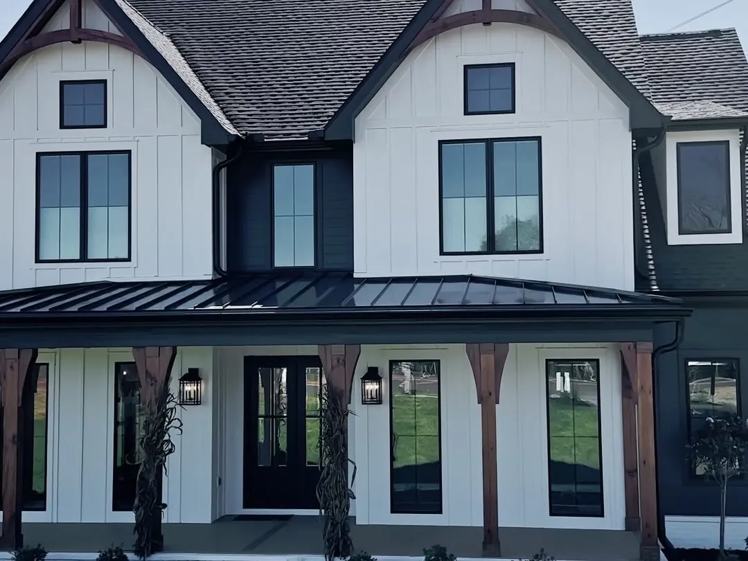 White modern farmhouse with black windows