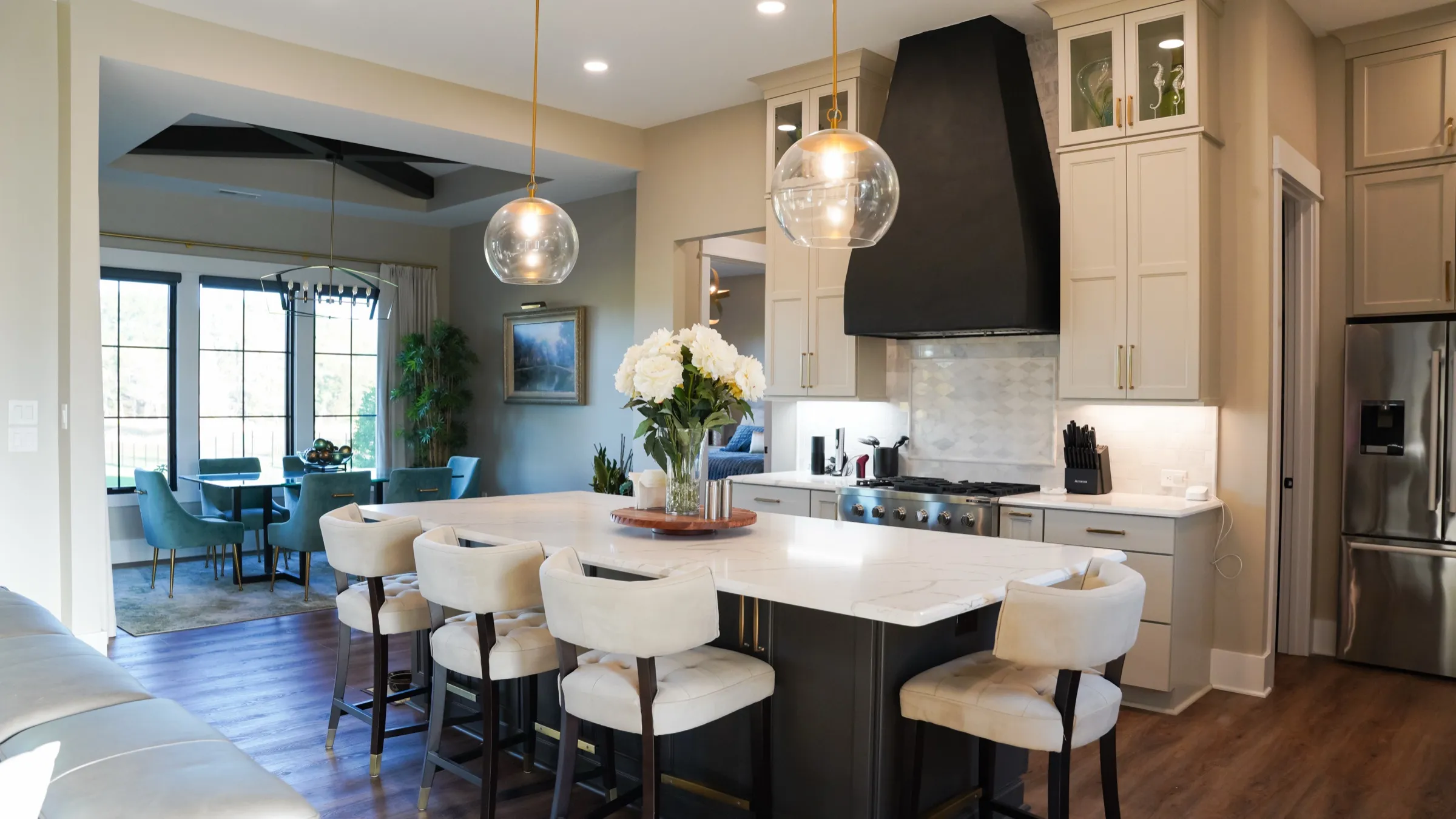 Open kitchen and dining area
